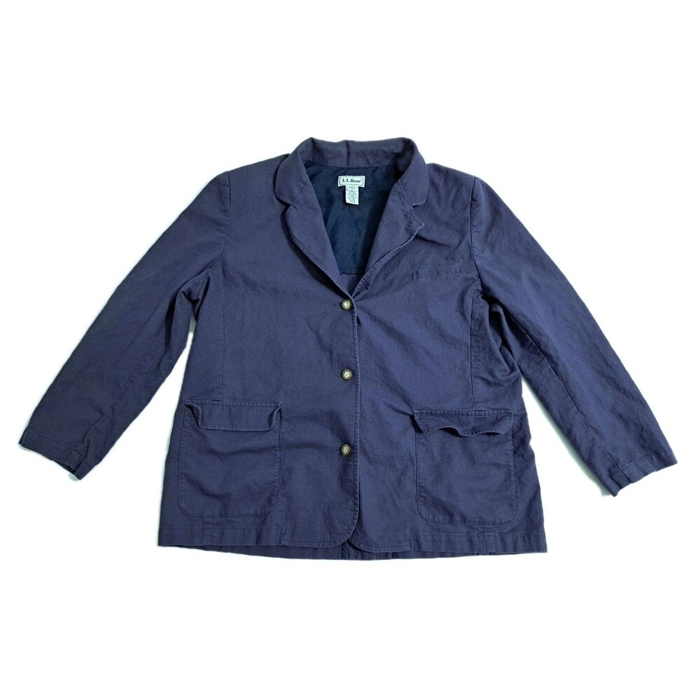 LL Bean Blazer Womens Size 18 Linen Blend Sport Coat Jacket Blue Vintage